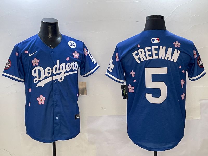 Men Los Angeles Dodgers 5 Freeman Blue Sakura Edition 2025 Nike MLB Jersey style 6